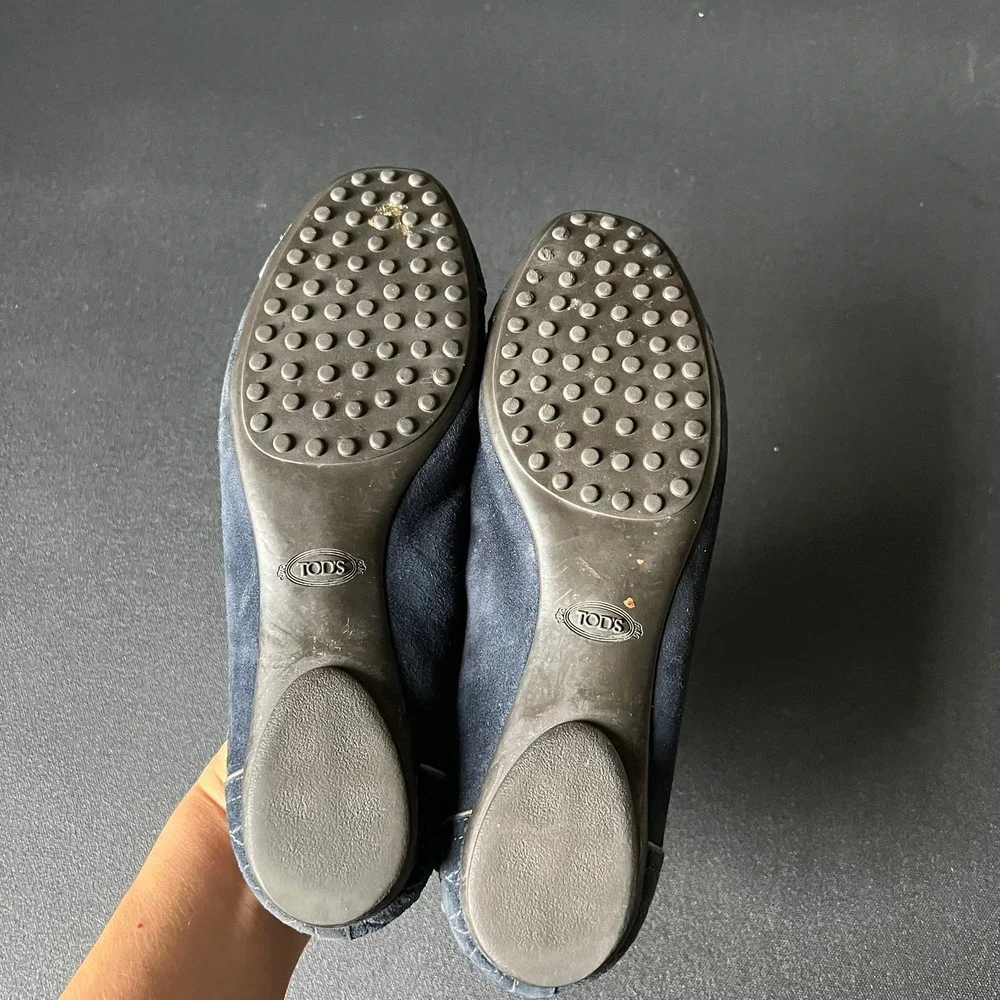 Tods Navy Blue Suede Quilted Studded Ballet Flats Shoes Made in Italy 38.5 US 8